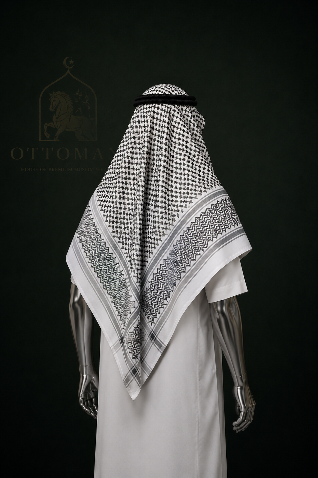 LUXURY BLACK AND WHITE SHEMAGH SCARF