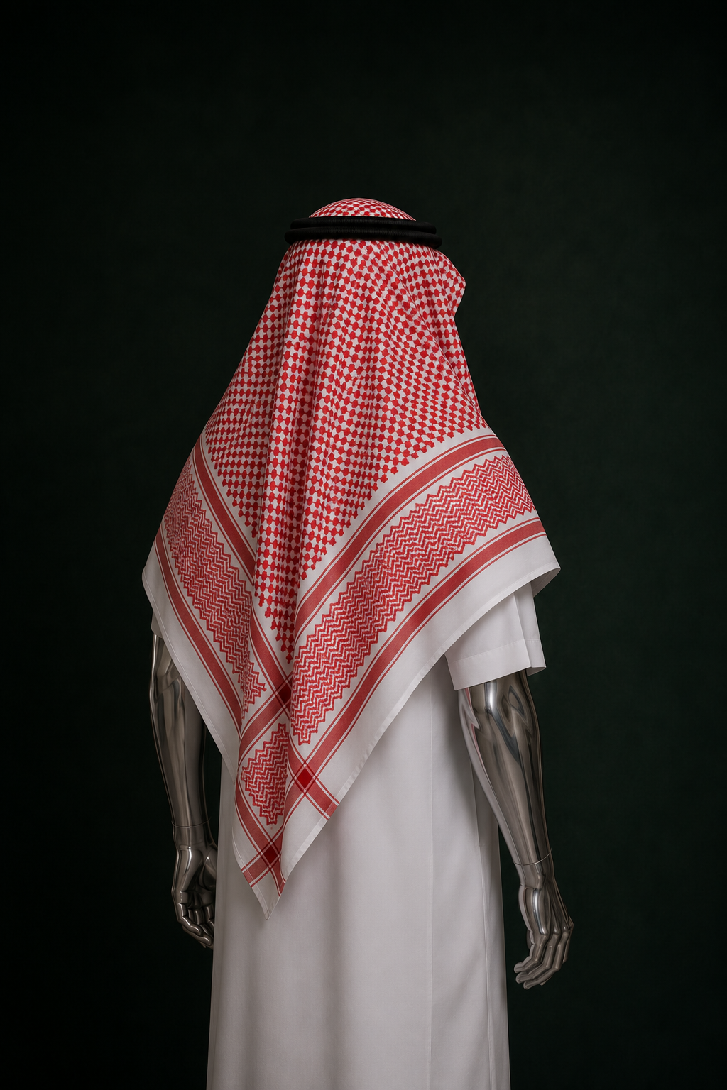 LUXURY RED AND WHITE SHEMAGH SCARF